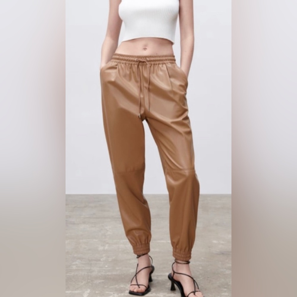 Faux leather joggers